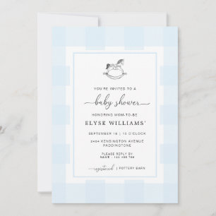 Rocking Horse Blue Gingham Baby Shower Invitation