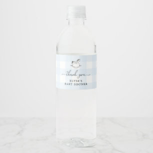 Rocking Horse Blue Gingham Favor Water Bottle Label
