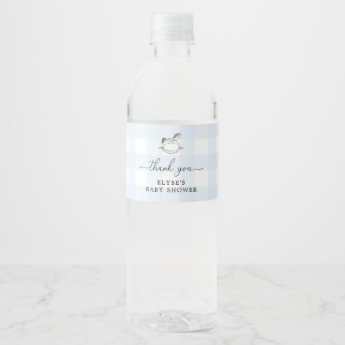 Rocking Horse Blue Gingham Favor Water Bottle Water Bottle Label