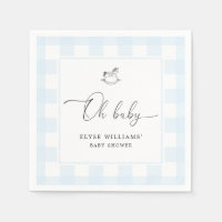 Rocking Horse Blue Gingham Oh Baby Paper Napkin