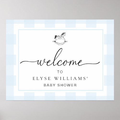 Rocking Horse Blue Gingham Welcome Poster