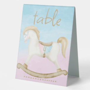 Rocking Horse Blue Pink Gender Baby Books Gifts Table Tent
