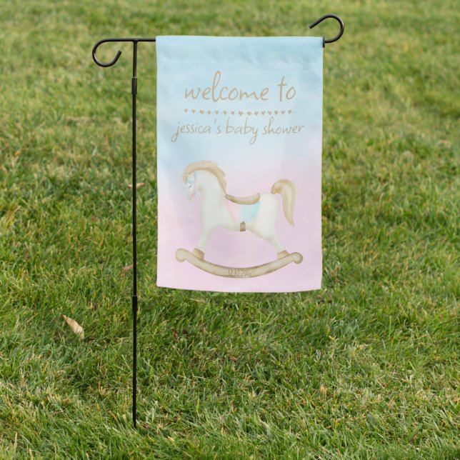 Rocking Horse Blue Pink Gender Baby Welcome Sign (In SItu)