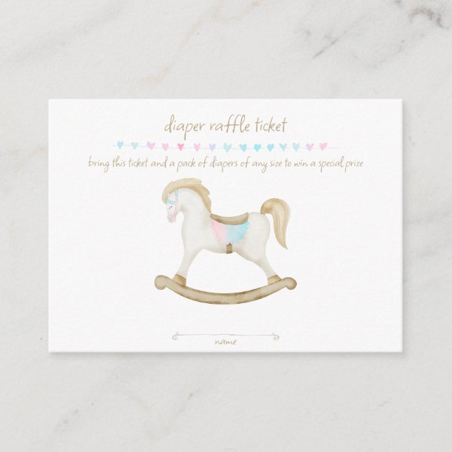 Rocking Horse Blue Pink Gender Neutral Baby Diaper Enclosure Card (Front)