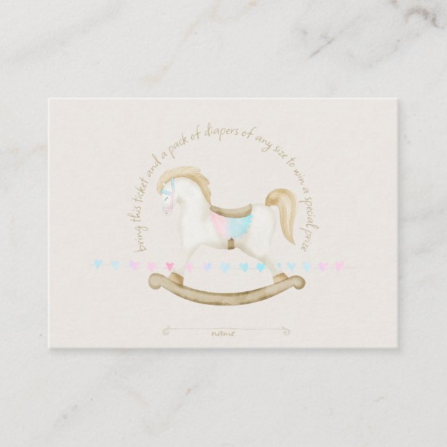 Rocking Horse Blue Pink Gender Neutral Baby Diaper Enclosure Card (Front)