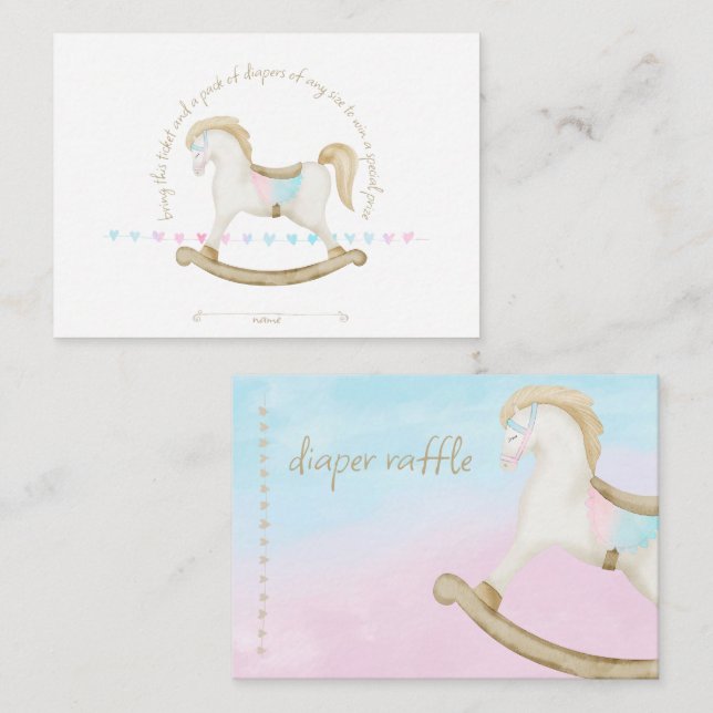 Rocking Horse Blue Pink Gender Neutral Baby Diaper Enclosure Card (Front/Back)