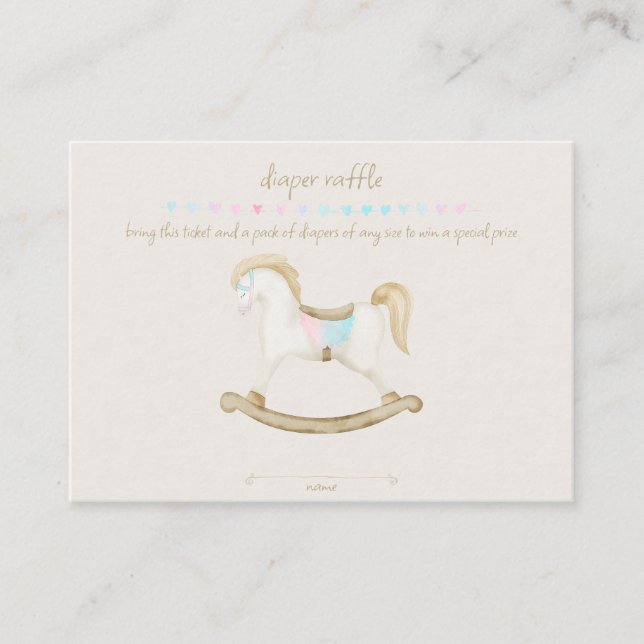 Rocking Horse Blue Pink Gender Neutral Baby Diaper Enclosure Card (Front)