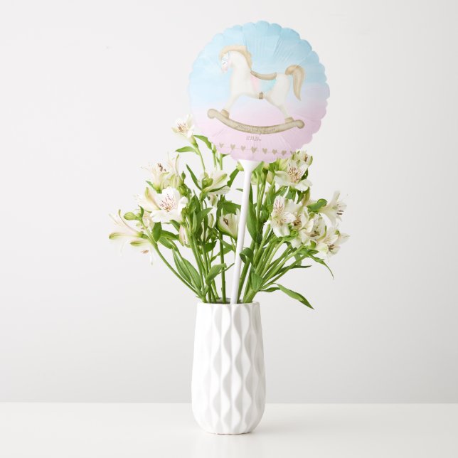 Rocking Horse Blue Pink Gender Neutral Baby Shower Balloon (Vase)