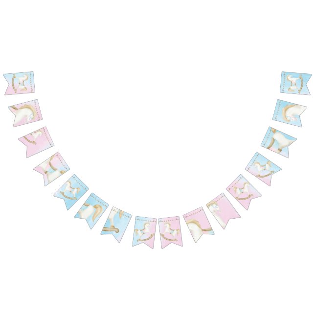 Rocking Horse Blue Pink Gender Neutral Baby Shower Bunting Flags (All)