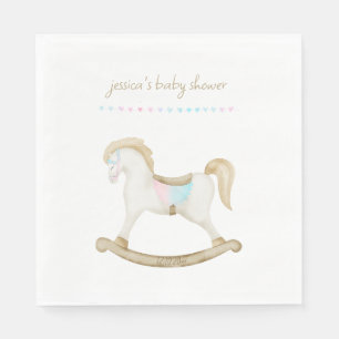 Rocking Horse Blue Pink Gender Neutral Baby Shower Napkins