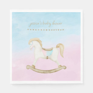 Rocking Horse Blue Pink Gender Neutral Baby Shower Napkins