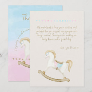 Rocking Horse Blue Pink Gender Neutral Baby Shower Thank You Card