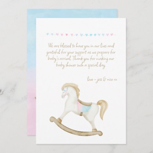 Rocking Horse Blue Pink Gender Neutral Baby Shower Thank You Card