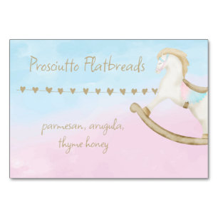 Rocking Horse Blue Pink Gender Neutral Food Label Table Number