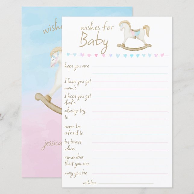 Rocking Horse Blue Pink Gender Neutral Wishes Baby (Front/Back)
