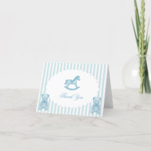 Rocking Horse Blue Preppy Baby Shower Letterpress Thank You Card