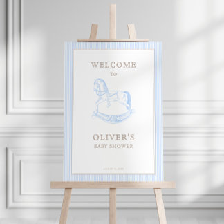 Rocking Horse Blue Toile De Jouy Baby Shower Foam Board