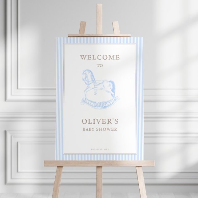 Rocking Horse Blue Toile De Jouy Baby Shower Foam Board (Creator Uploaded)