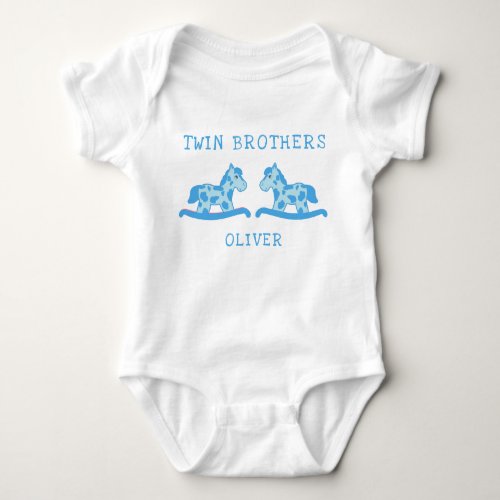 Rocking Horse Blue Twin Brothers Boy Name Baby Bodysuit