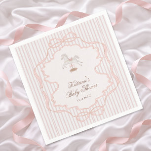 Rocking Horse Blush Pink Girl Baby Shower Napkins