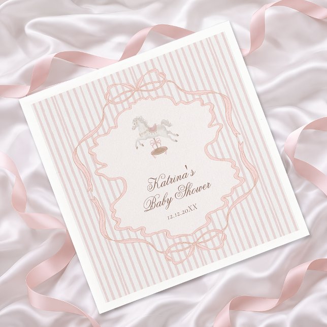 Rocking Horse Blush Pink Girl Baby Shower Napkins (Creator Uploaded)
