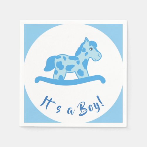 Rocking Horse Boy Baby Shower It`s a Boy Paper Napkins - Rocking horse baby shower paper napkins with cute blue rocking horse with blue spots. Paper napkins with a gender reveal text It`s a Boy. You can easily costumize these rocking horse baby shower paper napkins for your event by adding your text.
You can change the blue background color by costumizing the paper napkins.