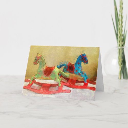 Rocking Horse Children Toy Christmas Card Art Holiday Card