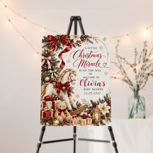 Rocking Horse Christmas Baby Shower Sign Board