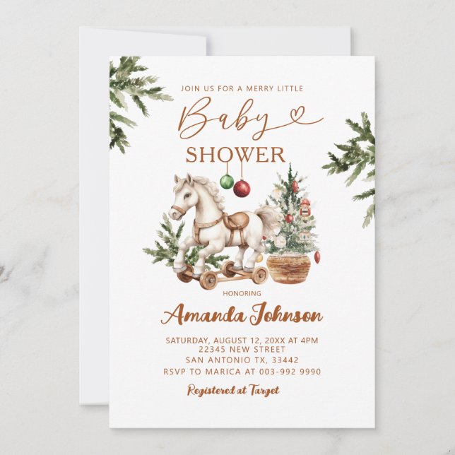 Rocking Horse Christmas Merry Little Baby Shower Invitation (Front)