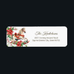 Rocking Horse Christmas Return Address Label<br><div class="desc">A classic and lovely white rocking horse on red runners and with red saddle and bridle,  all dressed out for Christmas. This is a vintage watercolor,  trimmed also with poinsettia and holiday flowers and greenery. Remember to edit the example names and address on this great return address label.</div>