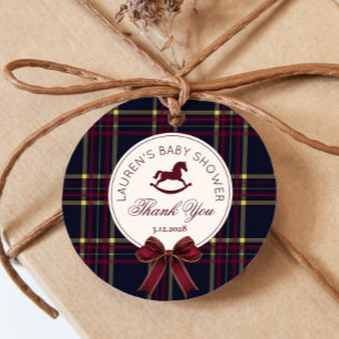 Rocking Horse Classic Christmas Plaid Thank you Favor Tags