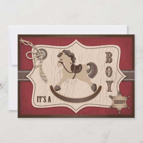 Rocking Horse Cowboy Baby Shower Barn Red Custom Invitation