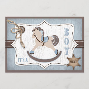 Rocking Horse Cowboy Baby Shower Blue Invitation