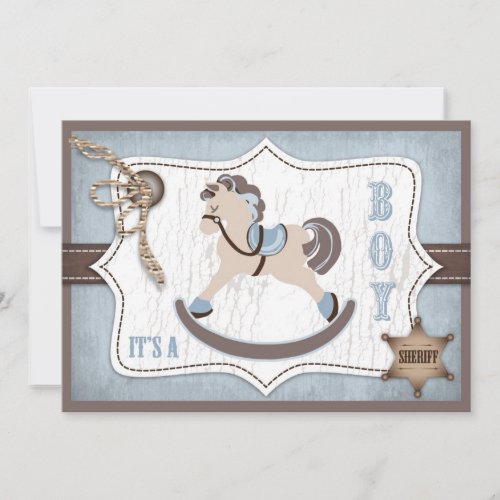 Rocking Horse Cowboy Baby Shower Blue Personalized Invitations
