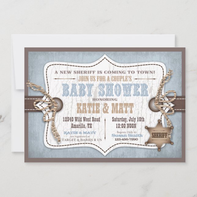 Rocking Horse Cowboy Baby Shower Blue Invitation (Back)