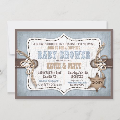 Rocking Horse Cowboy Baby Shower Blue Invitation