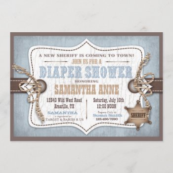 Rocking Horse Cowboy Baby Shower Blue Invitation by NouDesigns at Zazzle