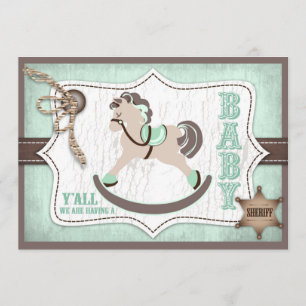 Rocking Horse Cowboy Baby Shower Mint Invitation