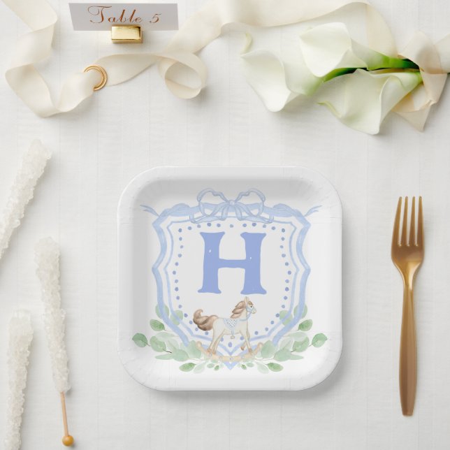 Rocking Horse Crest Monogram Paper Plates (Wedding)