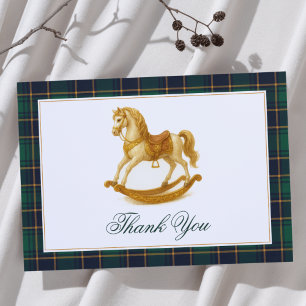 Rocking Horse Elegant Plaid Baby Shower Letterpress Thank You Card