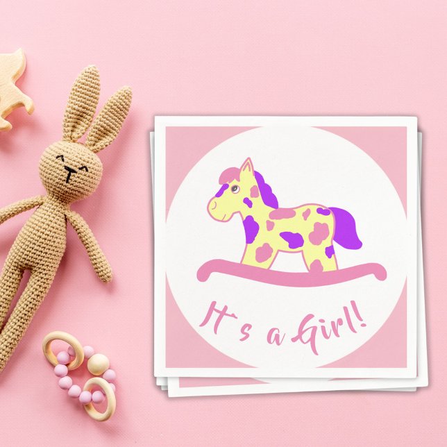 Rocking Horse Girl Baby Shower It`s a Girl Napkins (Creator Uploaded)