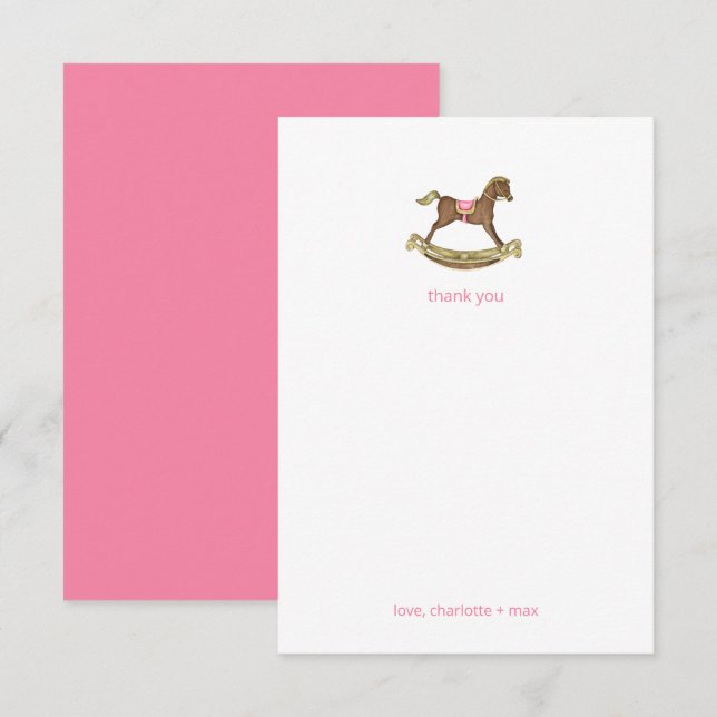 Rocking Horse girl baby shower thank you Card (Front/Back)