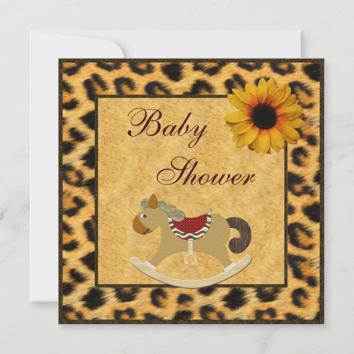 Rocking Horse Leopard Fur Sunflower Baby Shower Invitation