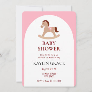 Rocking Horse Little Girl Baby Shower Pink Invitation