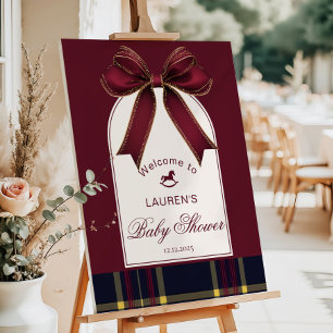 Rocking Horse Luxury Gold Bow Burgundy Welcome Foam Board