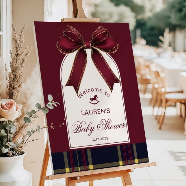 Rocking Horse Luxury Gold Bow Burgundy Welcome Foam Board (Creator Uploaded)
