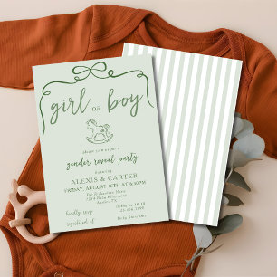 Rocking Horse Neutral Sage Green Gender Reveal Invitation