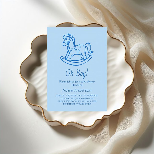 Rocking Horse Oh Boy Baby Shower | Elegant & Cute Invitation (Creator Uploaded)
