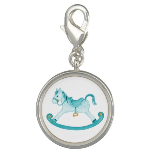 Rocking horse painting aqua white charm