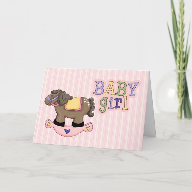 Rocking Horse Pink Baby Girl Greeting Card (Front)